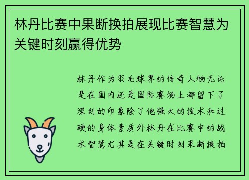 林丹比赛中果断换拍展现比赛智慧为关键时刻赢得优势